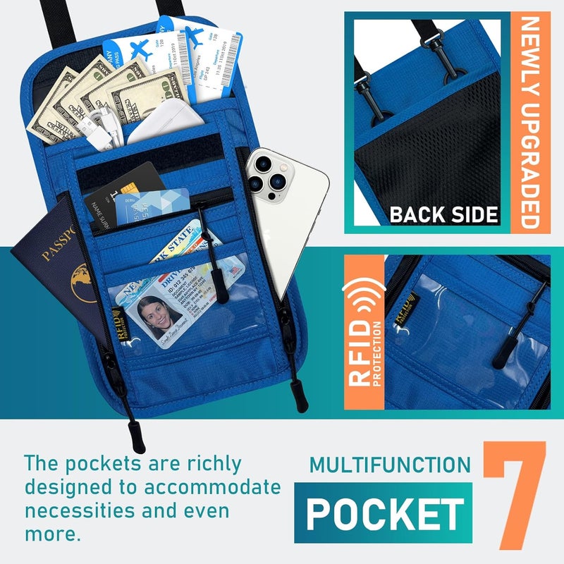 Sundee Travel Neck Wallet with Double Zippers, RFID Blocking Passport Holder with Adjustable Neck Strap for Men and Women to Keep Cash, Credit Cards and Travel Documents Safe - Dark Blue - Image 2